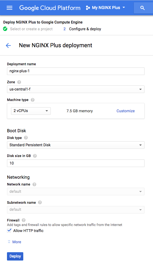 Screenshot New NGINX Plus Deployment