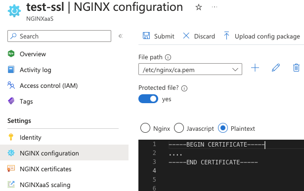 Screenshot of the Azure portal showing the toggle for protected files