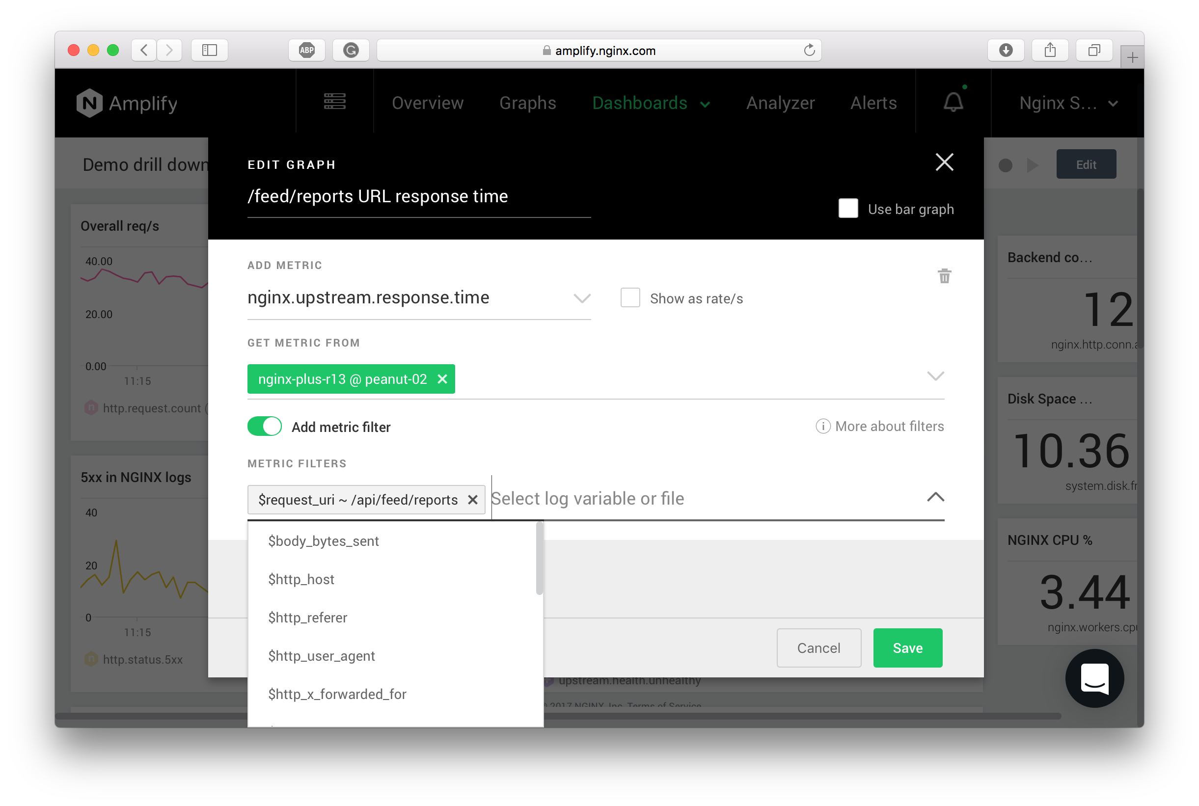Dashboards - New graph dialog