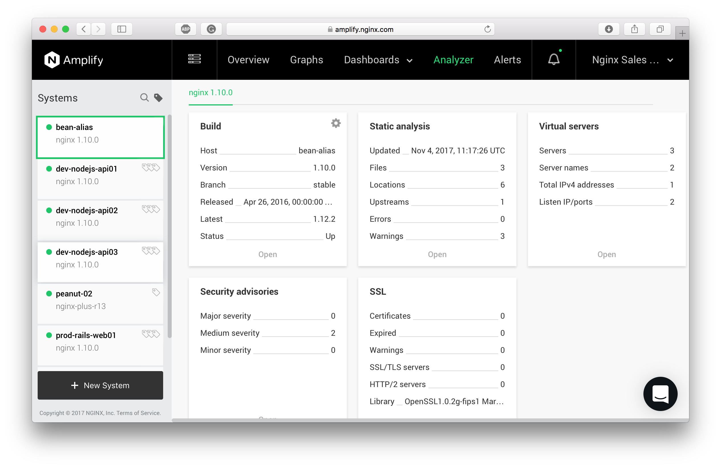 Analyzer User Interface page