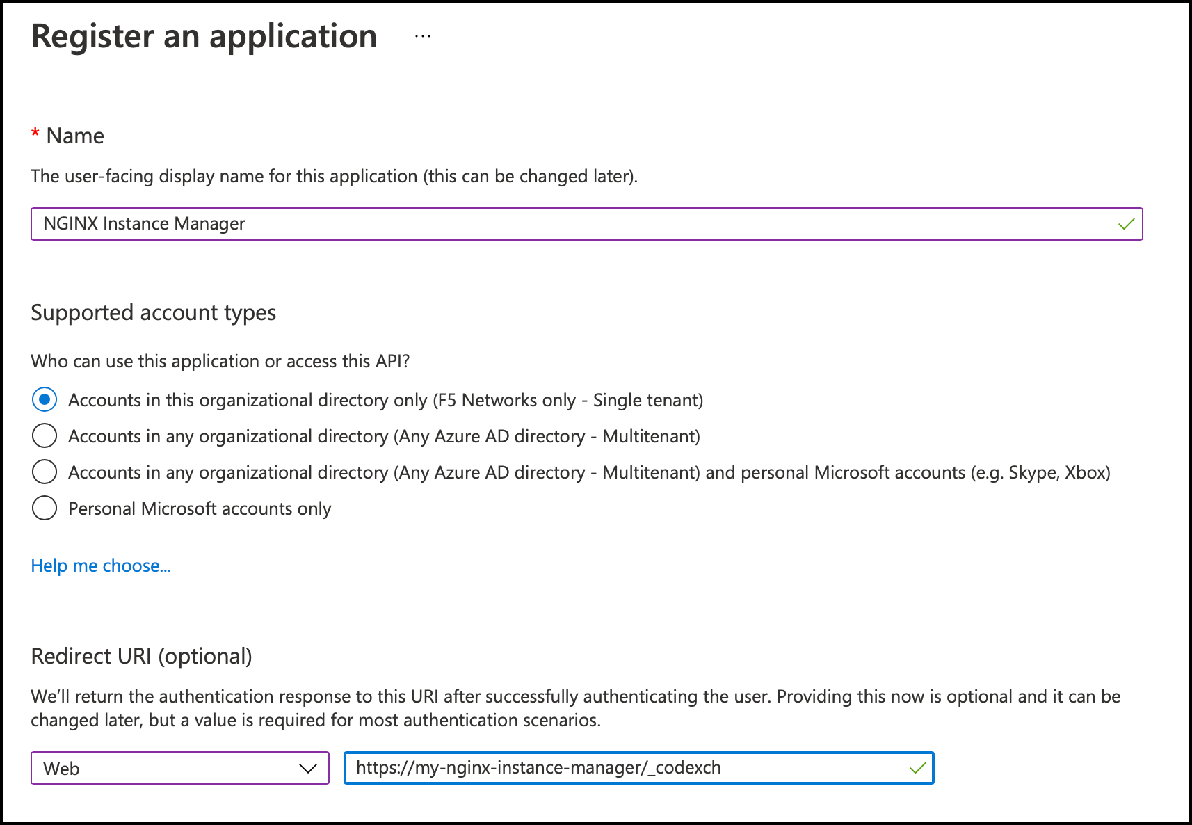 Azure: register an application.